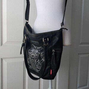 Union Bay Women's Crossbody Shoulder Bag Black Cat Print Large